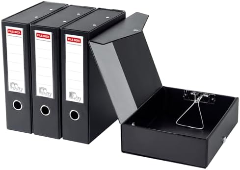 Storage File Boxes 4 Pack, Foldable File Box with Clip, 88mm Spine, Black by LEPAPILLIONJEWELRY