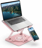 Laptop Stand for Desk,Adjustable Computer Stand with 360° Rotating Base,2-in-1 Laptop Stands with Phone Holder,Ergonomic Laptop Riser for Collaborative Work,fits for All 10-16" Laptops (Pink) by Electmagic