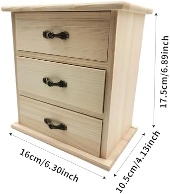 2-Pack Unfinished Solid Pine Wood Box with 3 Mini Drawers, Blank Natural Wooden Jewelry Organizer, Paintable and Carvable Storage Box for Arts, Crafts and DIY Projects - Image 2