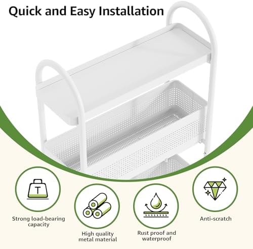 KINGRACK 4 Tier Slim Rolling Cart with Drawer, Metal Utility Storage Cart - Image 5