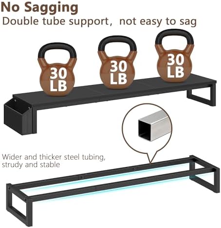 LAND·VOI Dual Monitor Stand Riser,41.5'' Long Monitor Stand for 2 Monitors, Wood and Steel Computer Monitor Stand, Desktop Oraganizer with Pen Holder, Monitor Riser for Desk Computer,Laptop,TV, Black - Image 2