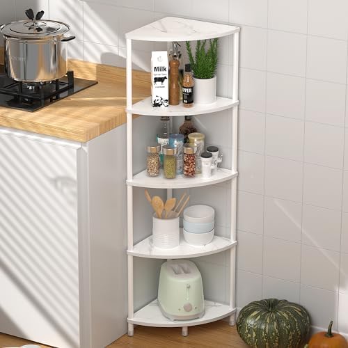 5 Tier Corner Shelf Stand, 44.1", Marble White - Image 6