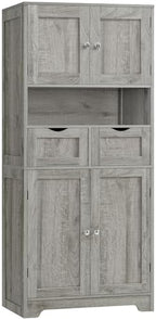 Iwell Tall Storage Cabinet with Adjustable Shelf, Bathroom Cabinet with 2 Drawers, Linen Cabinet for Living Room, Grey by IWELL