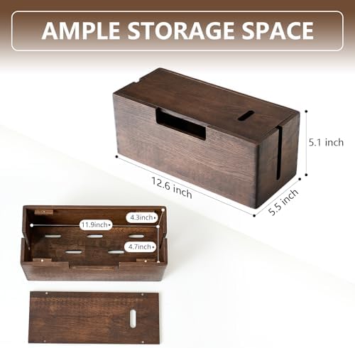 Oak Wood Cable Management Box - Large Cord Hider & Organizer with Magnetic Lid for Desk & Floor Cables in Home Office, Living Room, Bedroom (Walnut) - Image 2