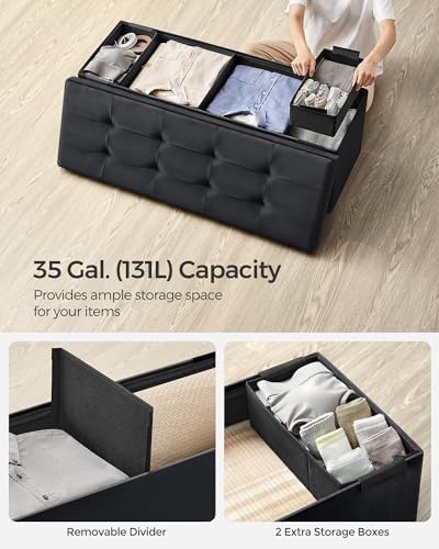 SONGMICS Storage Ottoman Bench, 43.3 Inches Velvet Foldable Foot Rest - Image 5