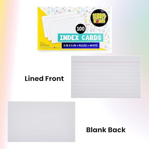 School Supply Boxes | 3x5 White Index Cards (100 ct.) | 100 Pack | Lined in Front, Blank in Back - Image 2