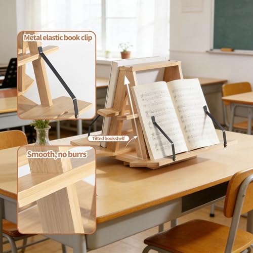 Bamboo Medical Coding Book Stands, Two-Sided 360 Rotating Books Holder - Image 5