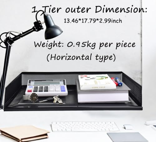 A3 Metal Letter Tray, 2pcs/4pcs/6pcs, Stackable Paper Tray, Metal Mesh Desktop Organizer, File Document Storage Rack for Home, Office, School, Black/White, Horizontal/Vertical (4, Horizontal,Black) - Image 2