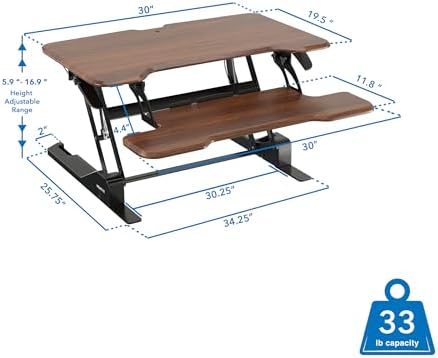 Mount-It! Height Adjustable Standing Desk Converter, Compact 30” Wide Tabletop Standing Desk Riser with Gas Spring, Desktop Stand Up Workstation with Keyboard Tray Fits Monitor or Laptop, Dark Walnut - Image 4
