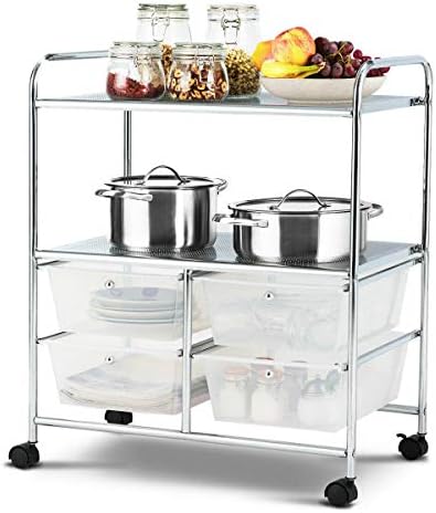 Giantex Rolling Storage Cart w/ 4 Drawers 2 Shelves Metal Rack Shelf Home Office School Beauty Salon Utility Organizer Cart with Wheels (White) by Giantex