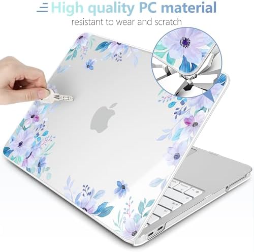 MEEgoodo 4-in-1 Printed Case for MacBook Neo 13 inch 2026 Release Model A3404, Laptop Hard Shell Cases with Keyboard Skin & Screen Protector & Webcam Covers, Soft Purple Floral - Image 4