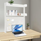 Pegboard Clamp-On Desk Bookshelf, White Desk Organizer Shelf with Adjustable Shelf & Hooks - 44 lbs Capacity, Modern Pegboard Table Display Stand for Office Home Gaming Children's Room, Easy Assemble - Image 4