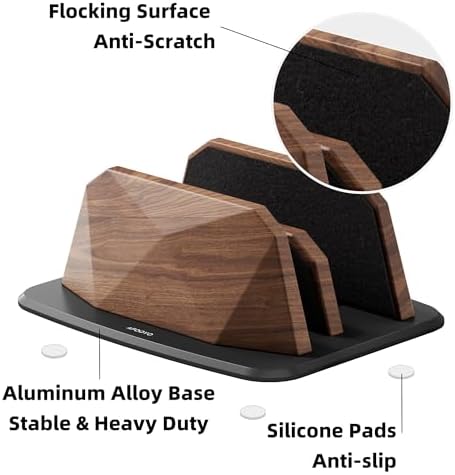 AFOOYO Vertical Laptop Stand - Dual Slots Walnut Adjustable Laptop Holder,Desktop Dock Compatible with All MacBook, Surface,Chromebook,Dell & More(Walnut) - Image 4