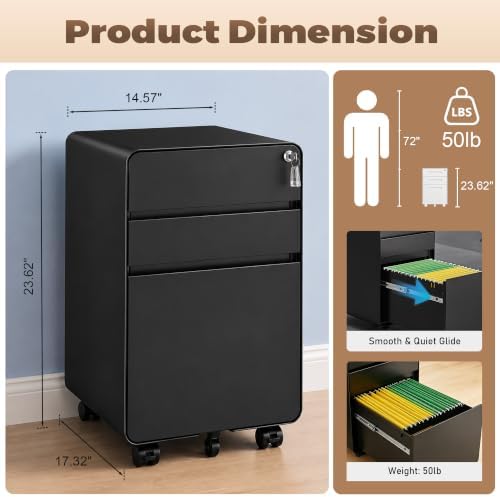 Approgreent 3 Drawer Mobile File Cabinets for Home Office - Image 3