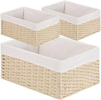 Vagusicc Wicker Basket, Set of 3 Hand-woven Storage Baskets for Organizing, Decorative Bathroom Wicker Storage Basket Bins with Handles, Small Toilet Paper Storage Baskets for Shelves & Decor, Beige by Vagusicc