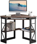 VECELO Corner Computer Desk 41 x 30 inches with Smooth Keyboard & Storage Shelves for Home Office Workstation,Rustic Brown by VECELO