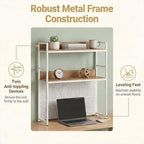 Desk Hutch, 37" Desktop Bookshelf with Pegboard, Countertop Storage Hutch for Computer Monitor, 2-Tier Desk Display Rack, Desktop Organizer Shelf for Dorm Home Office (White+Natural) - Image 4