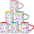 Pickmesh Valentine's Day Coffee Mug Set of 6, 10oz Ceramic Cups with Heart-shaped Handles, Colorful Candy Heart Design, Cute Romantic Gift for Couples, Friends, Party, Kitchen & Home Decor by Pickmesh