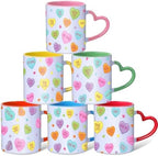Pickmesh Valentine's Day Coffee Mug Set of 6, 10oz Ceramic Cups with Heart-shaped Handles, Colorful Candy Heart Design, Cute Romantic Gift for Couples, Friends, Party, Kitchen & Home Decor by Pickmesh