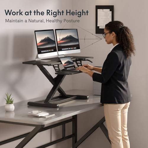 FLEXISPOT Standing Desk Converter 42", Extra Large Ergonomic Height Adjustable Sit Stand Desk Riser, Spacious Computer Workstation with Wide Keyboard Tray, Black - Image 5