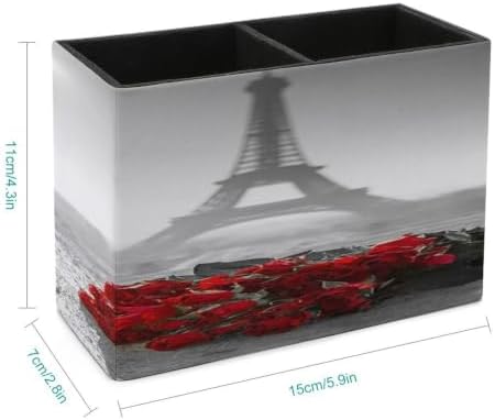 PU Leather Multi-Compartment Pen Holder Desktop Organizer Pencil Cup Storage Caddy for Office Home Supplies Wine Glass Rose Paris Paint - Image 2