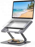 Aluminum Laptop Stand for Desk, Heavy Duty Computer Stand with 360° Rotating Base, Ergonomic Adjustable Height Notebook Riser, Compatible with MacBook Pro/Air, Dell, HP, 10-17” Laptops - Grey by Unknown