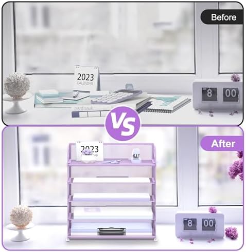 2 Pack 5-Tier Purple Desk Organizer with Handle Mesh Desk File/Paper Organizer Letter Tray for Office, School and Home Easy Installation Purple Office Supplies - Image 6