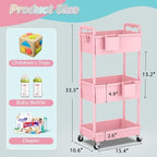 SUNALLY Baby Diaper Caddy Cart, 3 Tier Rolling Diaper Cart for Nursery,Pink - Image 2