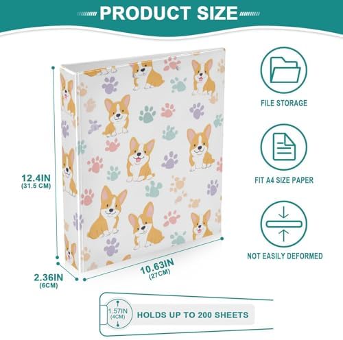 Corgi Pattern Paw Round Ring Binders 1.5 Inch 3 Ring Binder with Clipboard Holds 200 Sheets Office Home School - Image 4