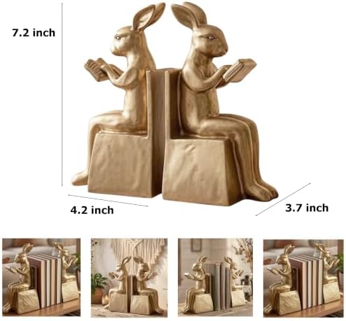 Bellaa Rabbit Bookends, Set of 2 Vintage Gold 7inch Resin 22883 - Image 5
