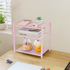 Desktop Shelf Organizer, 3-Tier Office Storage Rack, Adjustable Metal Bookshelf for Top of Desk, Pink Desk Organizer for Office, Home, Dorm and Small Spaces (Pink) - Image 4