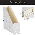 BLU MONACO Set of 4 Magazine Holders | White Marble Design with Gold Label Holders | Foldable File Organizer Boxes for Desk, Office & Classroom | Stylish Paper & Magazine Storage - Image 7