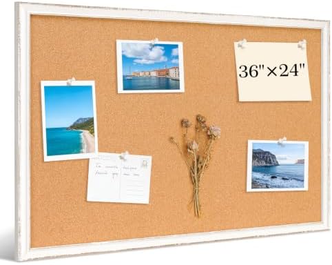 DOLLAR BOSS Distressed White Cork Board, 36"x24" Bulletin Board by DOLLARBOSS