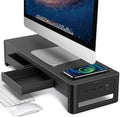 meatanty 3 In 1 Monitor Stand Riser with 2 Drawers,1 Wireless Charging Module and 4 USB Ports,Metal Computer Stand Support Transfer Data & Charging,Desk Organizer for PC,iMac (21 inches) by Meatanty