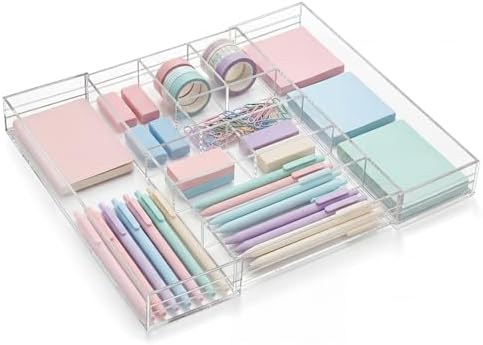 Briwooody Clear Acrylic Drawer Organizer Expandable,9 Compartments,Large by Briwooody