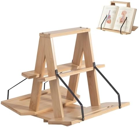 Bamboo Medical Coding Book Stands, Two-Sided 360 Rotating Books Holder by THOUSANDSUNNY