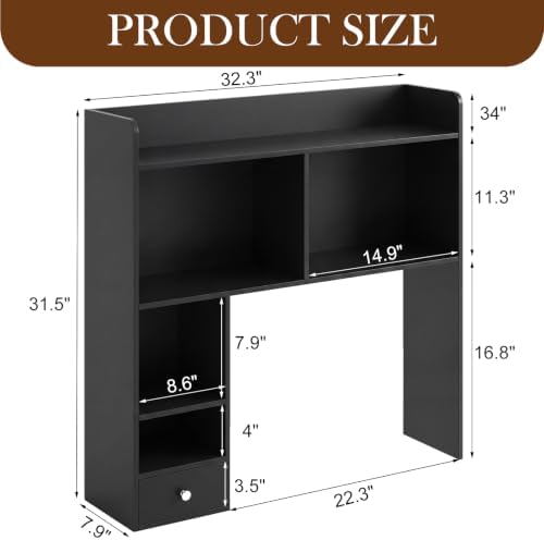 Cinnvoice White Desktop Bookshelf Countertop Storage Hutch with Drawer for Computer Desk 5-Tier Display Rack Multipurpose Wood Desktop Hutch Storage Organize for College Dorm Home Office Supply - Image 3