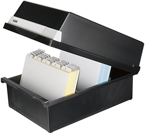 HAN 955-13, Card Filing Box A5 Landscape. Innovative, Attractive Design Holds 1,300 Cards, readjustable lid Supplied with Large Inscription Label, Black - Image 2