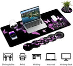 Keyboard Mouse Pad Set, Extended Gaming Mouse Pad+Ergonomics Keyboard Wrist Rest Support, Memory Foam, Easy Typing Pain Relief, 4Pcs XL Ultra Thick Desk Mat,Purple Butterflies - Image 3