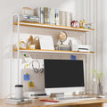2-Tier Desk Shelf with Grid Panel, Freestanding, White, 45.3" by OUKMIC