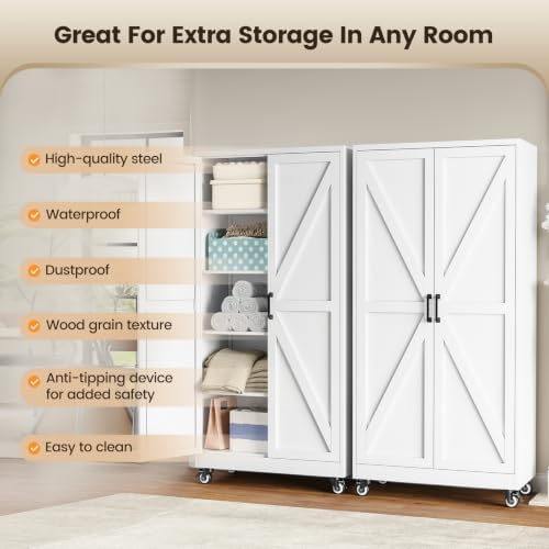 72"White Metal Kitchen Storage Cabinets Freestanding Garage Storage Cabinet - Image 5