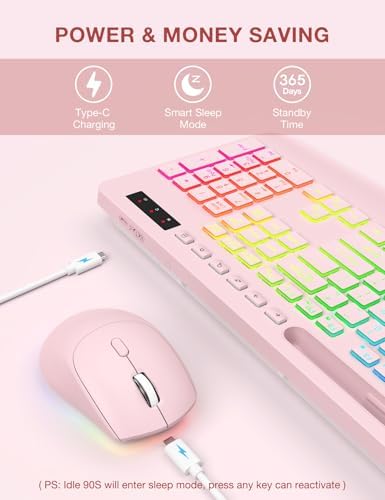 SABLUTE Wireless Keyboard and Mouse Combo, 9 Backlit Effects, RGB, 2.4GHz - Image 4