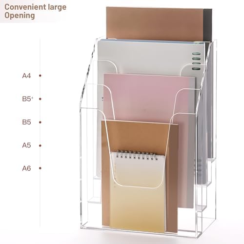 YUXUN Vertical Triple File Folder Holder Organizer,Acrylic File Organizer, File Sorter Clear Crystal - Image 2