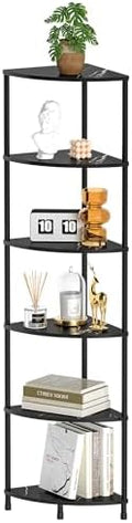 6 Tier Corner Book Shelf, 54.4", Marble Black by Greatseas