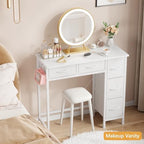 HIGDBFE 33" Small Computer Desk with 5 Fabric Drawers, White, 14.2" D - Image 6