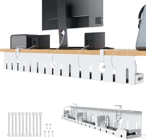 KEEGH Under Desk Cable Management Tray 48 in, Large Cord Hider, White by KEEGH