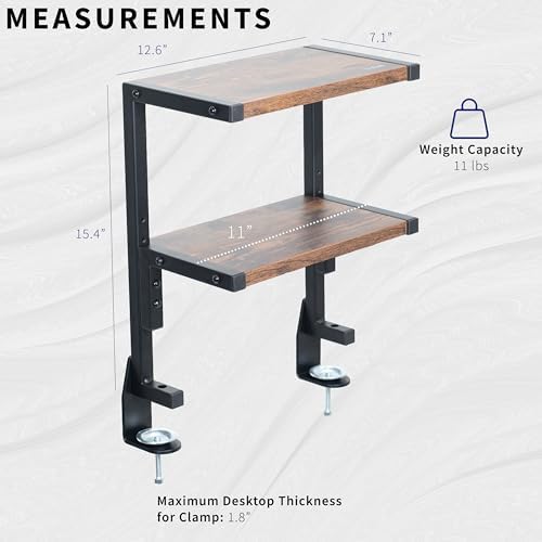 VIVO Vintage Brown Clamp-on 13 inch 2-Tier Desk Shelf, STAND-SHELF2C-N - Image 3