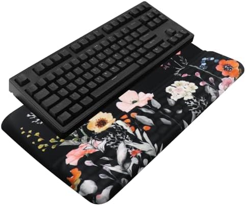 Computer Keyboard Stand with Wrist Rest, Ergonomic Tilted Keyboard Holder - Keyboard Riser with Wrist Pad - Keyboard Tray Support for Office Home - Black Flowers by KEPUTAIER