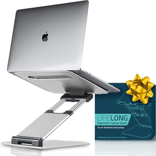 Lifelong Aluminum Adjustable Laptop Stand, Extra Tall 20" Riser, Silver by LIFELONG