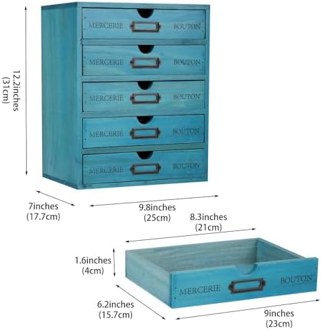 Small Wooden Drawers Wooden Box with Drawer, Blue 5 Wood Drawer - Image 3